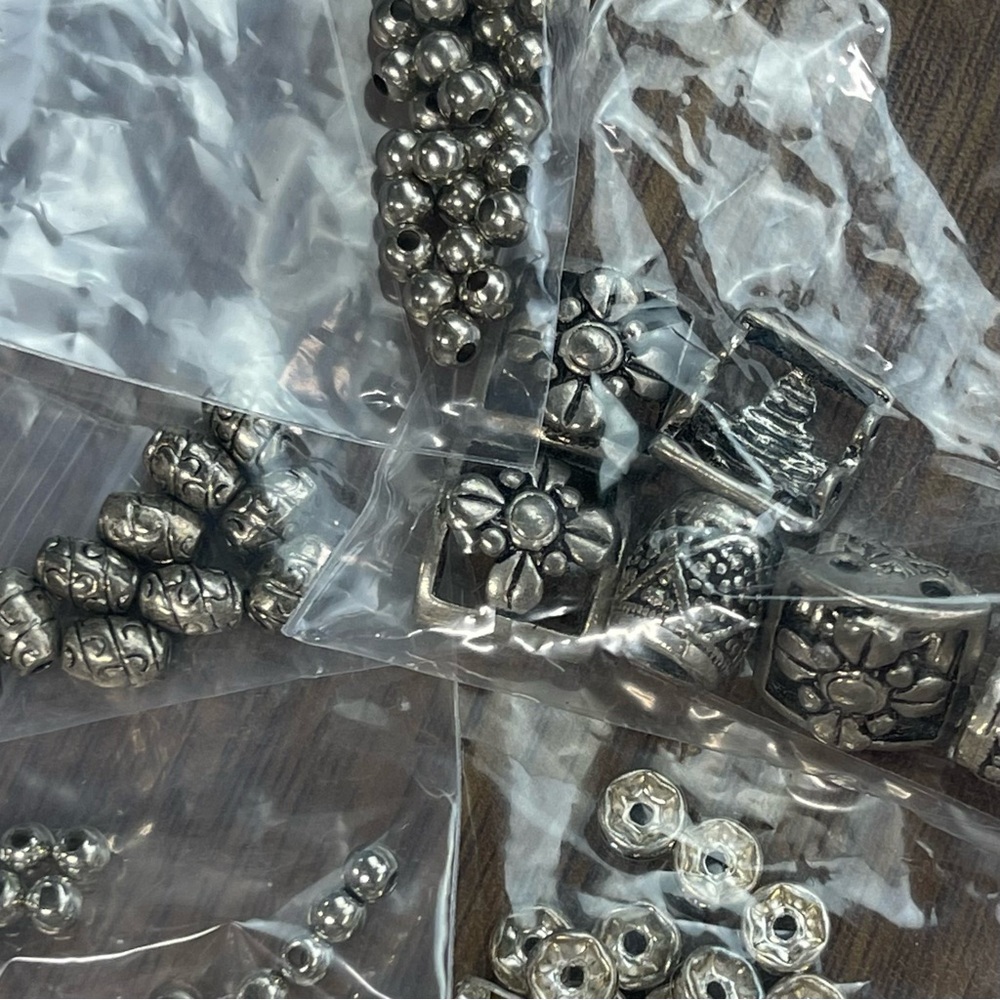 Silver Tone Craft Bead Lot Metal Plastic Beads DIY Craft Jewelry